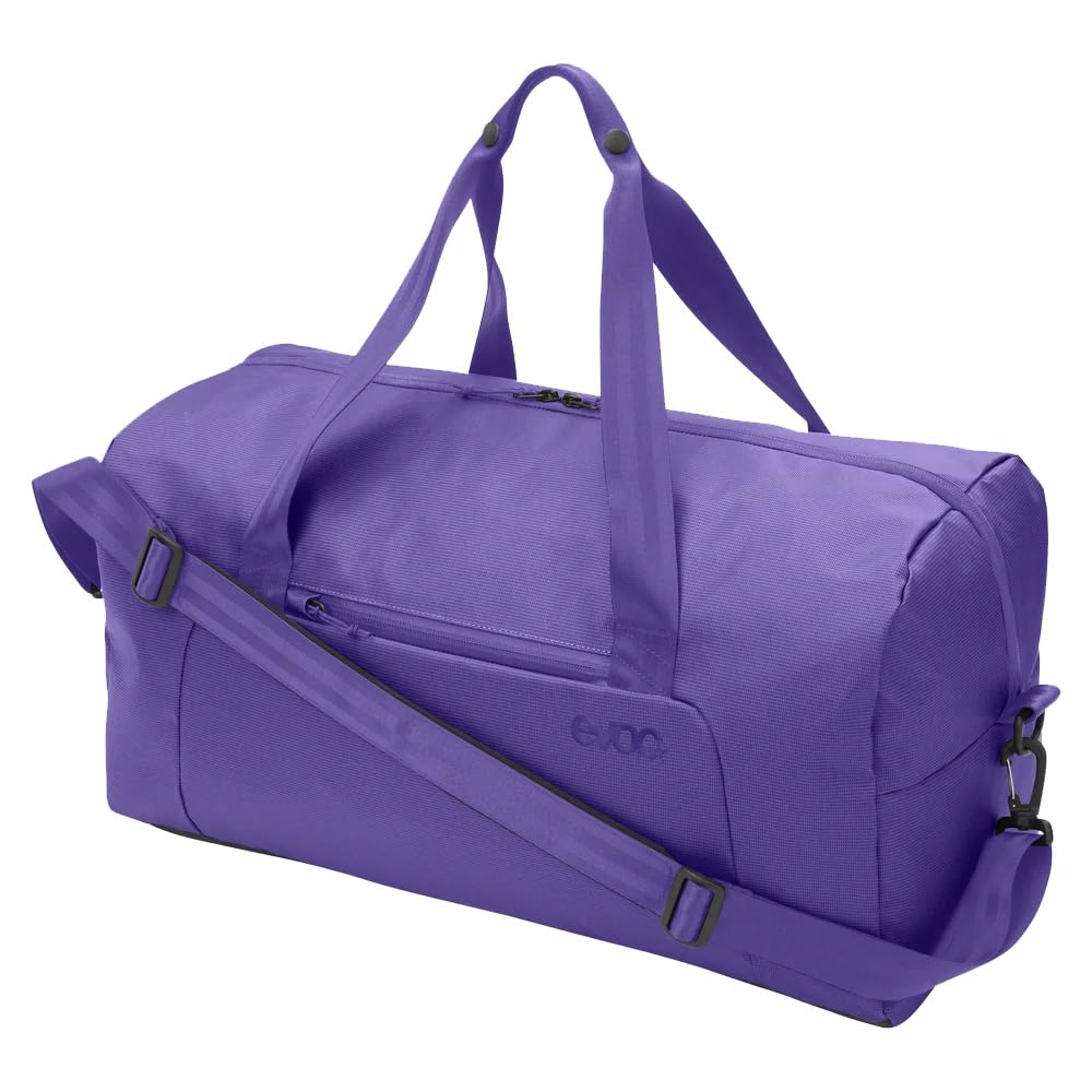 Torba podróżna EVOC WEEKENDER 40 (wodoodporna i odporna na zabrudzenia tkanina Tarpualin, z kieszeniami zewnętrznymi i wewnętrznymi, 40 l, waga: 720 g, wymiary: 55 x 26 x 28 cm), fioletowo-czarna