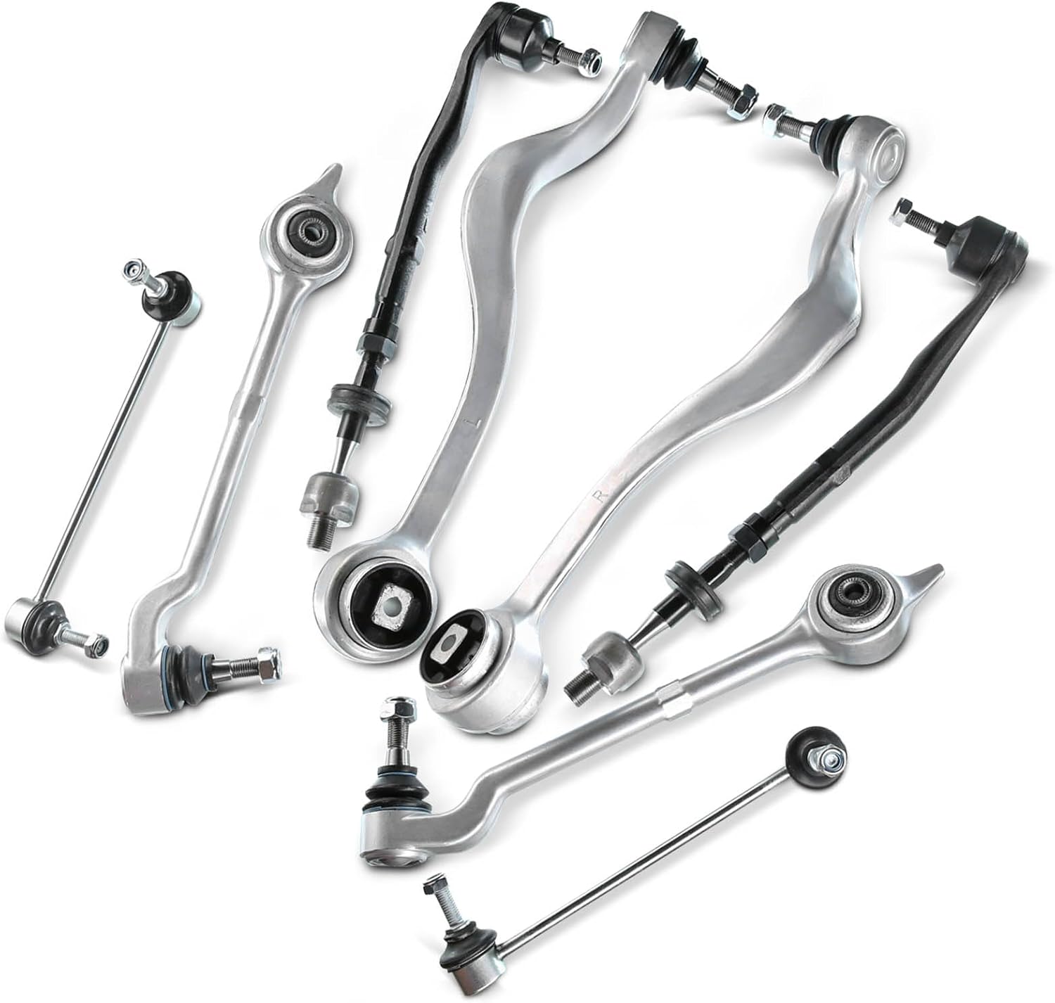 A-Premium Set of 8, Front Lower Forward & Rearward Control Arm, Sway Bar Link, Inner Outer Tie Rod End, Compatible with BMW - 1996-2004 - E39 Series - 525tds 525d 525i 525td 528i 530d 530i