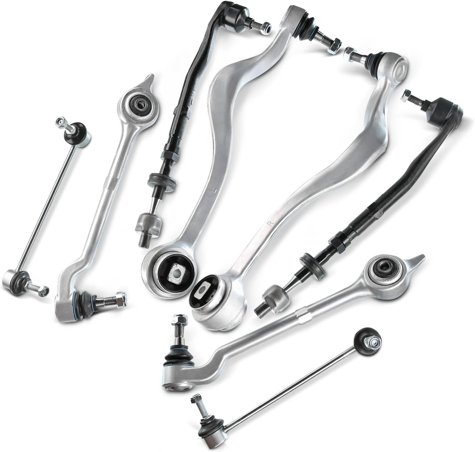Set of 8, Front Lower Forward & Rearward Control Arm, Sway Bar Link, Inner Outer Tie Rod End, Compatible with BMW - 1996-2004 - E39 Series - 525tds 525d 525i 525td 528i 530d 530i