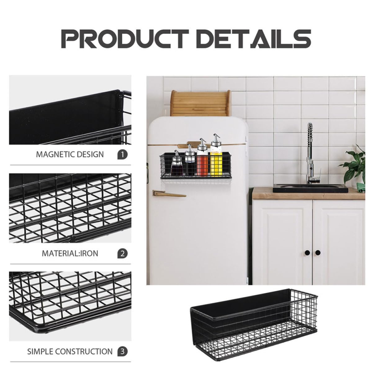 Operitacx Organisateur de à Design Résistant Ventilation pour L'usure Ajouré en Magnétique 2pcs Fer Noir Frigo Bouteilles et Bocaux D'épices