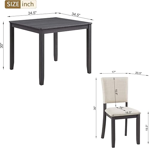 Miniatura 7 de LUMISOL Juego de mesa de comedor de 5 piezas para 4, juego de mesa de cocina de madera con 4 sillas tapizadas para sala de estar, cocina, comedor,