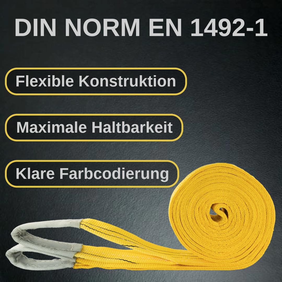 Hebeschlinge 6 Meter bis 3000 kg, DIN EN 1492-1 Zertifiziert, Hebeband 6m / 3t, Hebegurt | Krangurt | Kranschlinge | Tragegurt