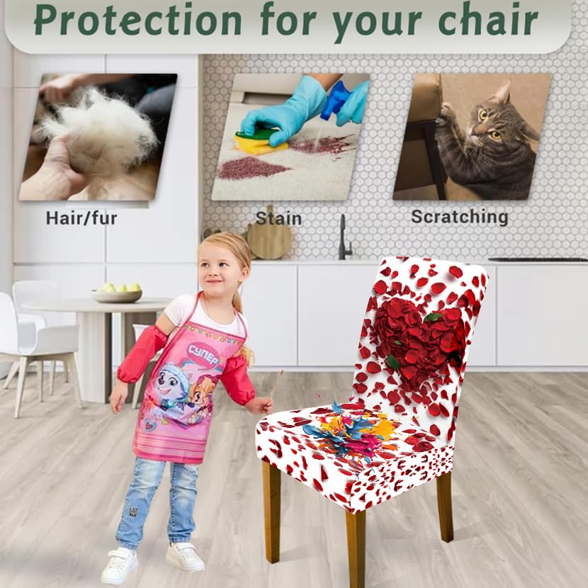 Image of Red Rose Petal Heart Dining Chair Covers Set of 4 Slipcover