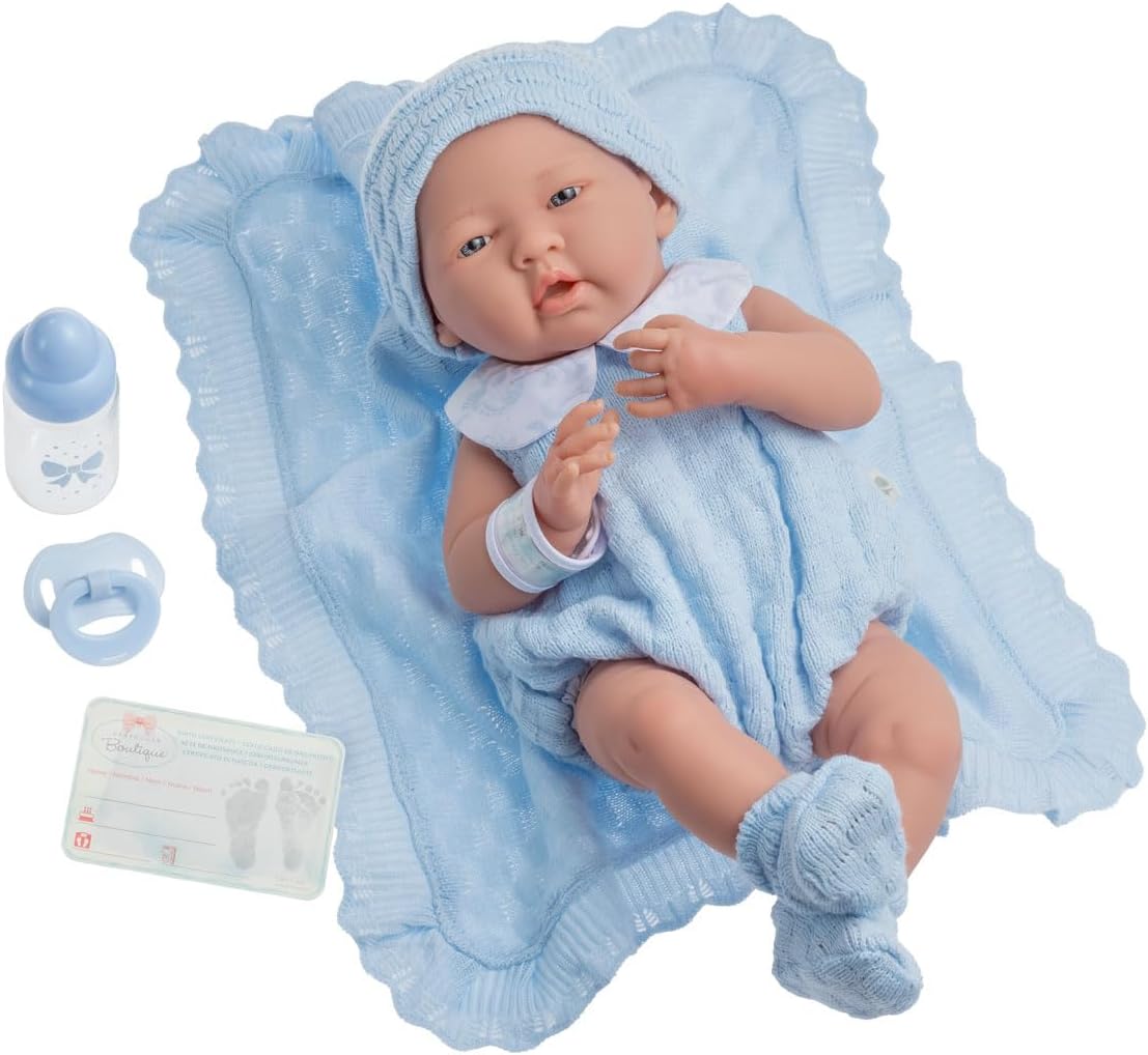 Anatomically Correct Real Boy Baby Doll | 15" All-Vinyl Baby Doll | JC Toys - La Newborn | Made in Spain | Comes With Blue Knit Outfit and Accessories | Designed by Berenguer | Ages 2+