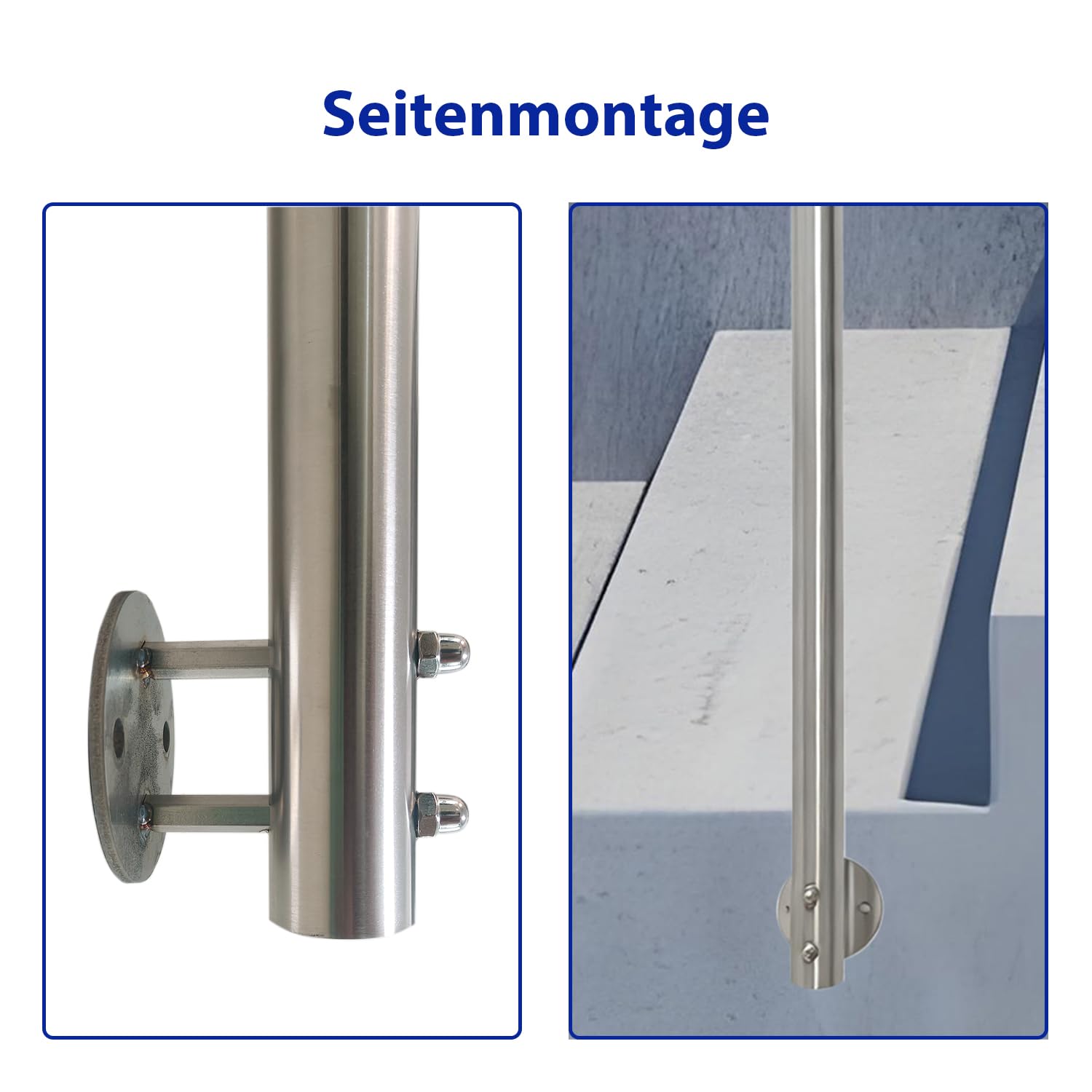 V2A Edelstahl Geländer für Seitliche Montage Treppengeländer 2 Querstreben 100cm Innen Außen Handlauf