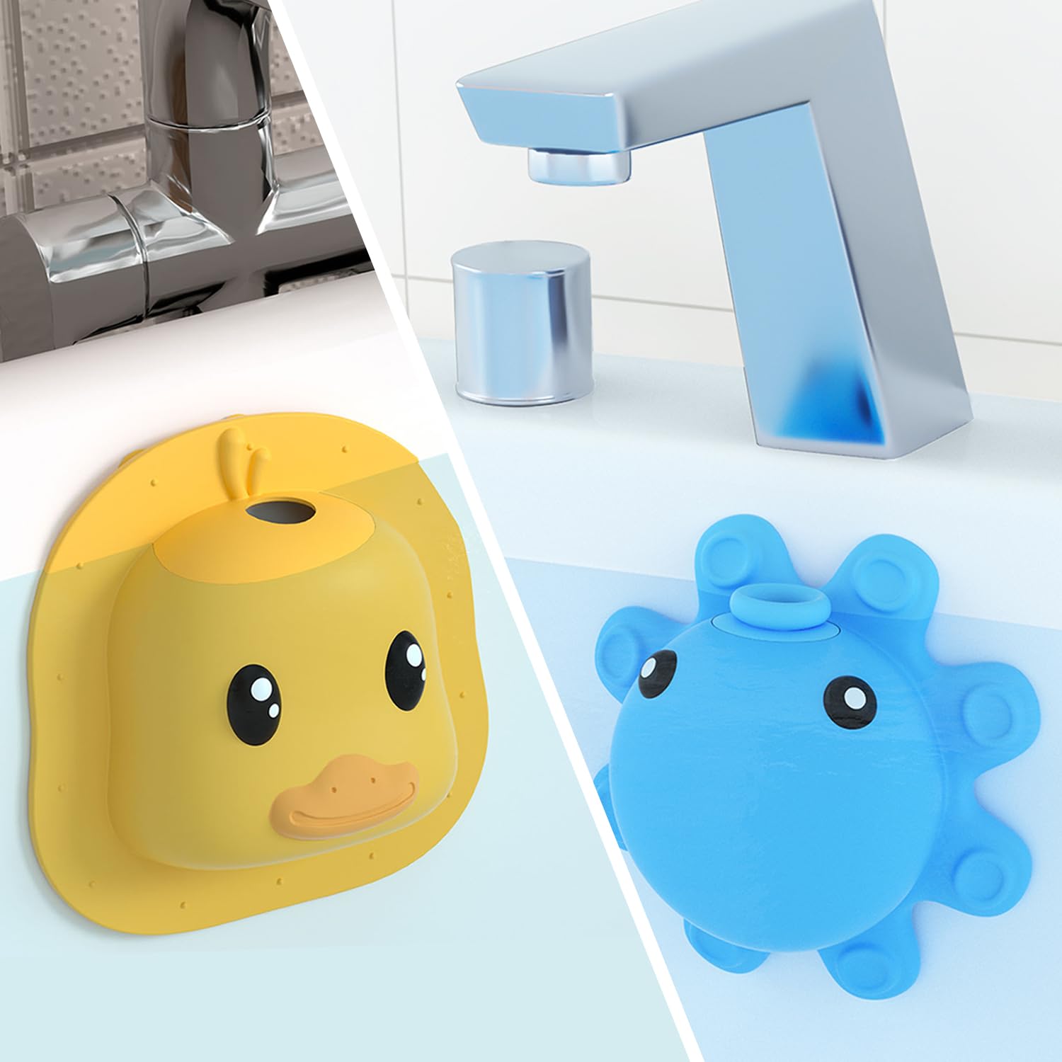 Octopus Overflow Drain Cover Blue + Little Duck Bathtub Overflow Drain Cover, Silicone