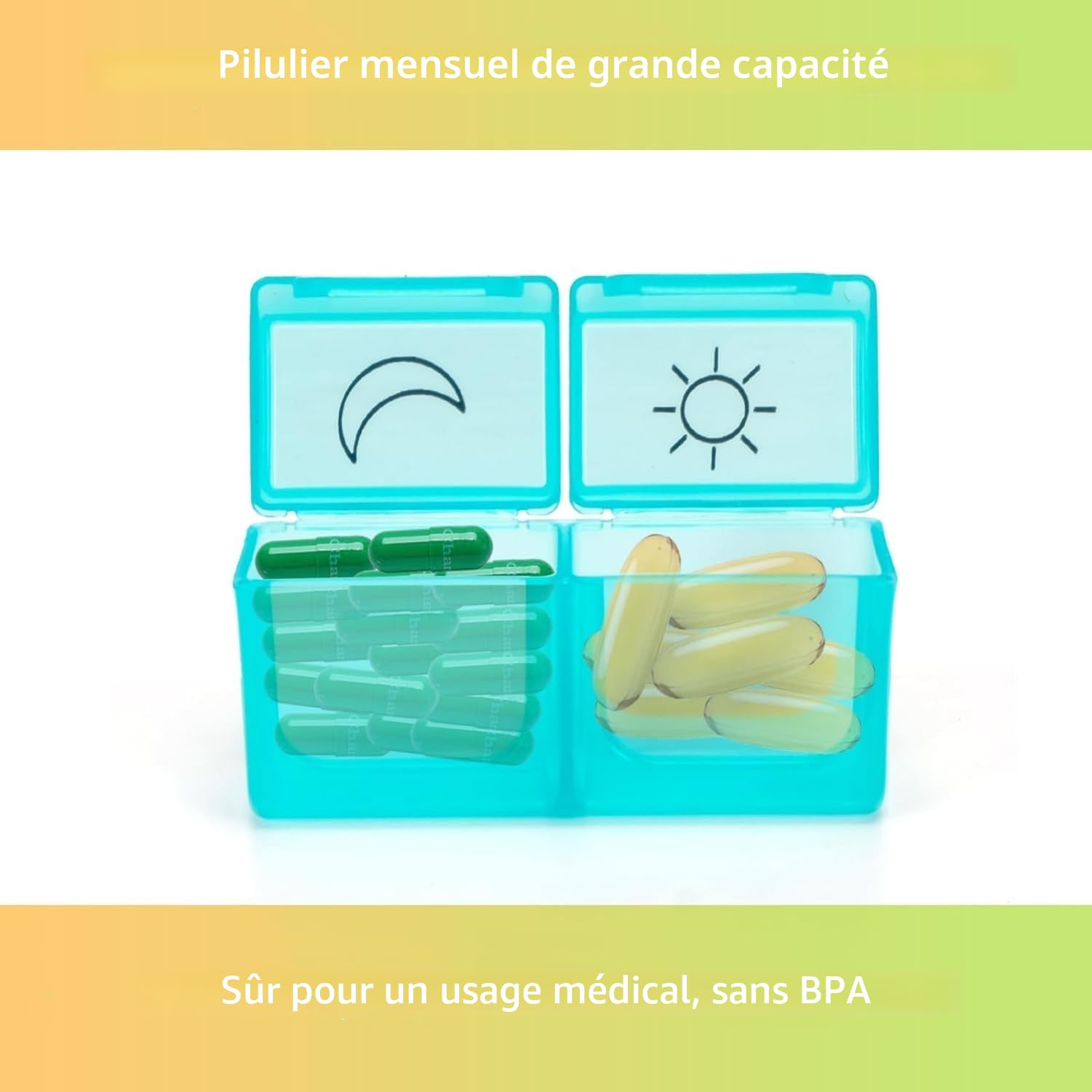 Pilulier 31 jours Matin et soir, grande boîte à médicaments mensuelle avec 2 compartiments, boîte à pilules pratique et résistante à l'humidité, facile à ouvrir pour voyage et usage quotidien