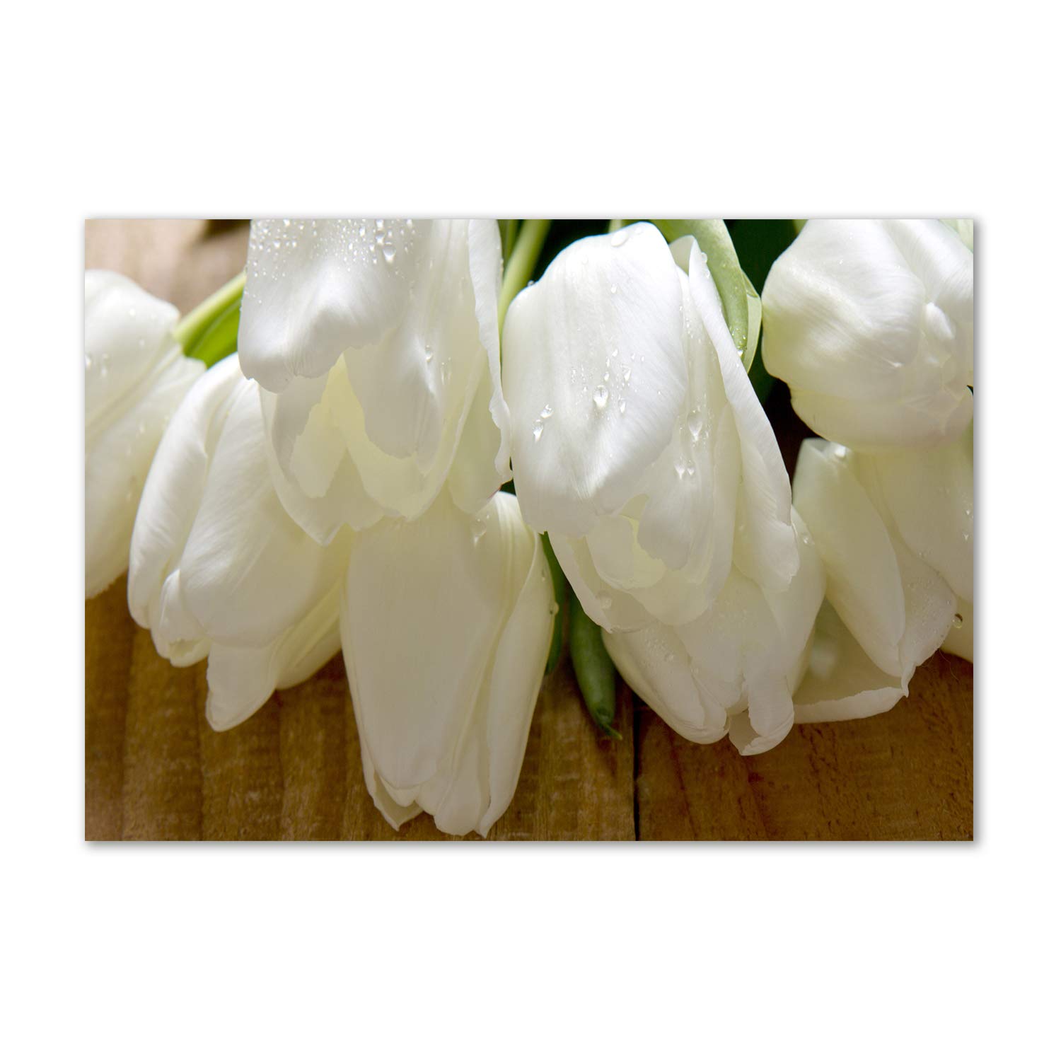 Tableau tulipes blanches en verre plastique pour une chambre apaisante