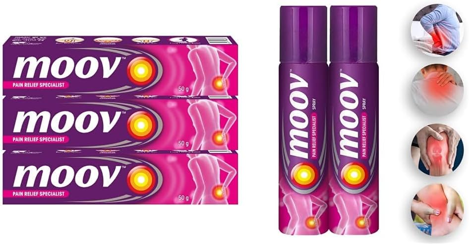 Moov Fast Pain Relief Cream - 50g (Pack of 3) & Moov Fast Pain Relief Spray - 50g (Pack of 2) | Suitable for Back Pain, Muscle Pain, Joint Pain, Knee Pain | 100% Ayurvedic Formula