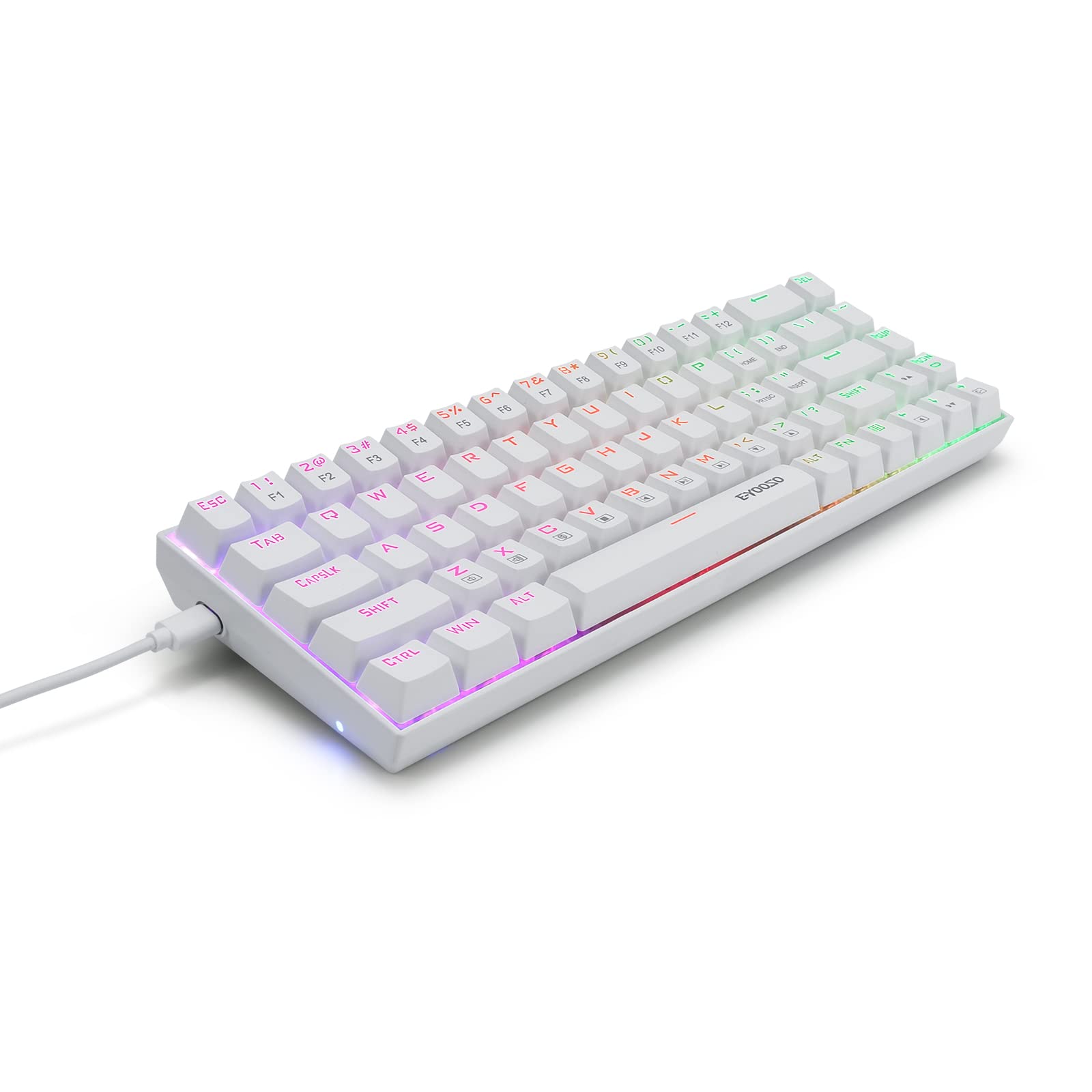 HUO JI Wired Mechanical Keyboard: RGB Backlit Mini Keyboard with 60% Keys, Blue Switch, Support Windows/MacOS/Android-White