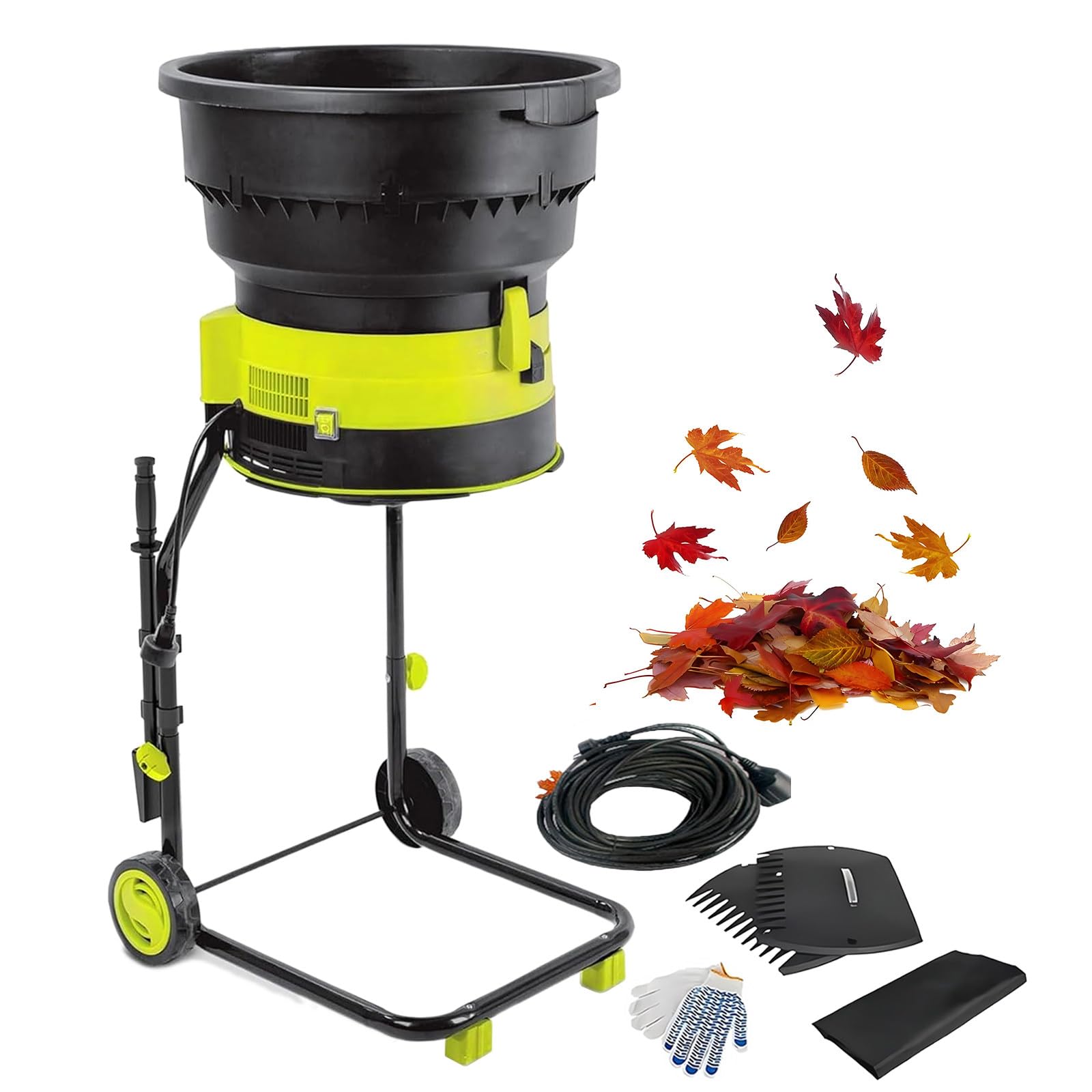 Trituradora eléctrica de hojas de jardín, trituradora de hojas de 2500 W para limpieza de patio y compostaje, tritura hojas caídas y desechos de jardín, incluye bolsa de almacenamiento y alambre de 60