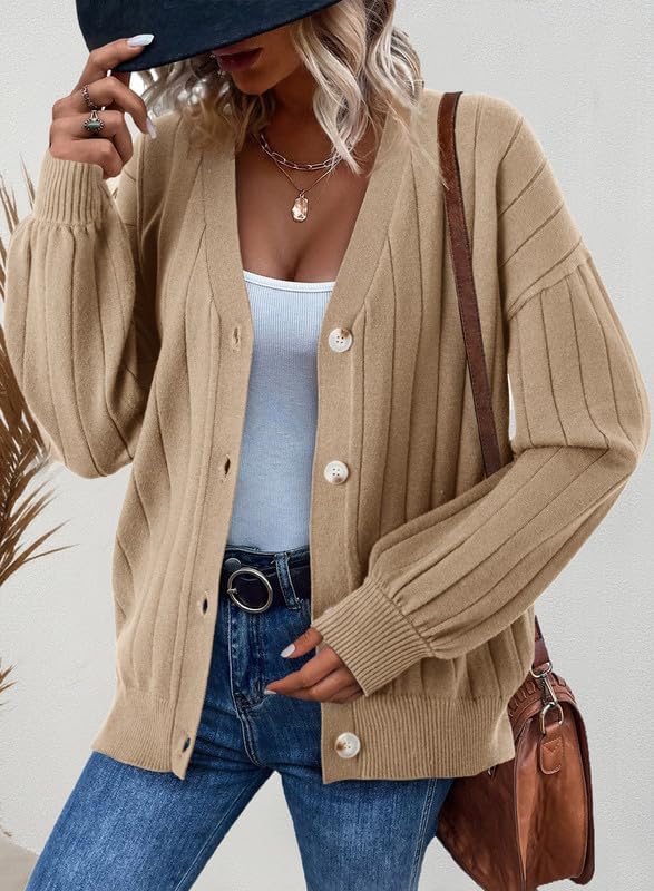 Dokotoo Womens Cardigan Sweaters 2025 Fall Casual Button Down Cuffed Long Sleeve Ribbed Knit Sweater Tops - Image 4