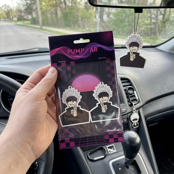 PumpCar 2 pieces Gojo double-sided hanging Japanese anime cherry-scented car air freshener Cool anime hanging for rearview mirror Car Interior Accessories Gifts, purple