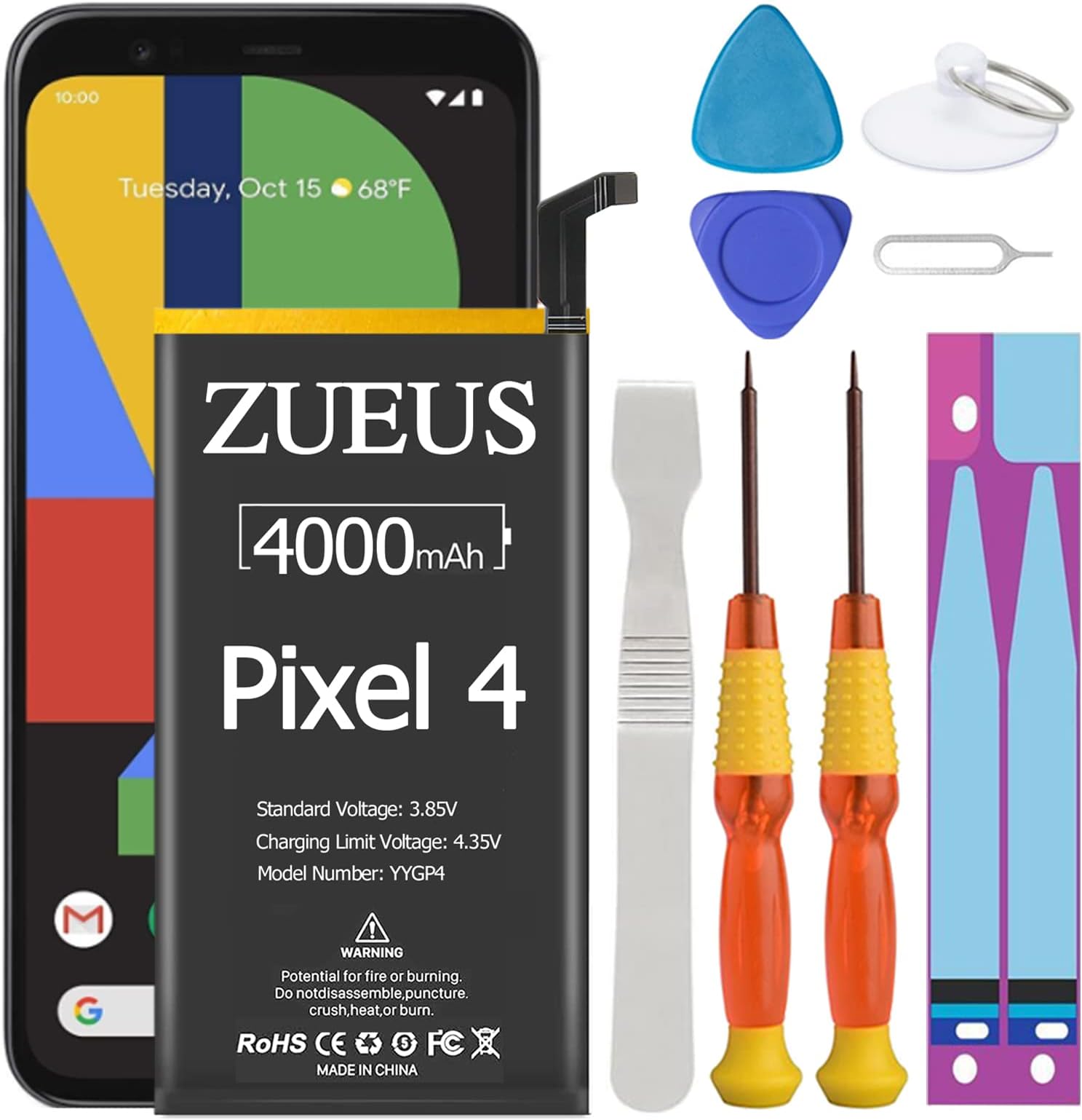 Google Pixel 4 Battery Upgraded 4000mAh Li-Polymer Battery Replacement for HTC Google Pixel 4 G020I-B with Screwdriver Tool Kit