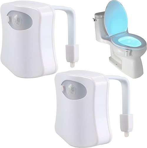 JacobsParts Lámpara de baño con luz nocturna para inodoro, luz LED de 8 colores y sensor de movimiento activado (paquete de 2)