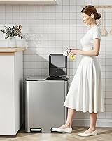 Vista 9 de Arlopu 16Gal Dual Trash Can w/2 Built-in Box for Odor Control, Hands-Free Kitchen Garbage Bin, Recycle Waste Dustbin, Soft-Close Lid, 2 Buckets,Foot