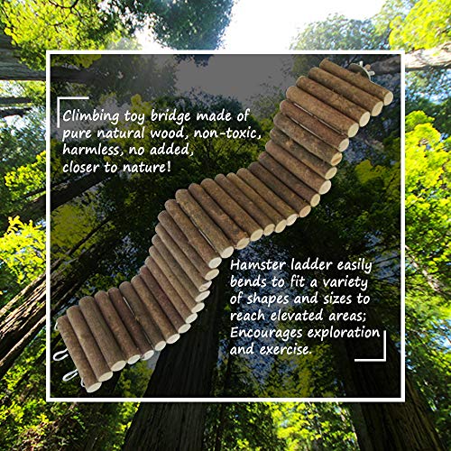 Rat Bendy Long Suspension Bridges,Hamster Bendable Tunnel,Gerbil Wooden Ramp,Chinchilla Cage Climbing Ladder,Natural Wood Chews Toys for Small Animal,Rodents,Mouse,Hedgehog,Dwarf Hamster