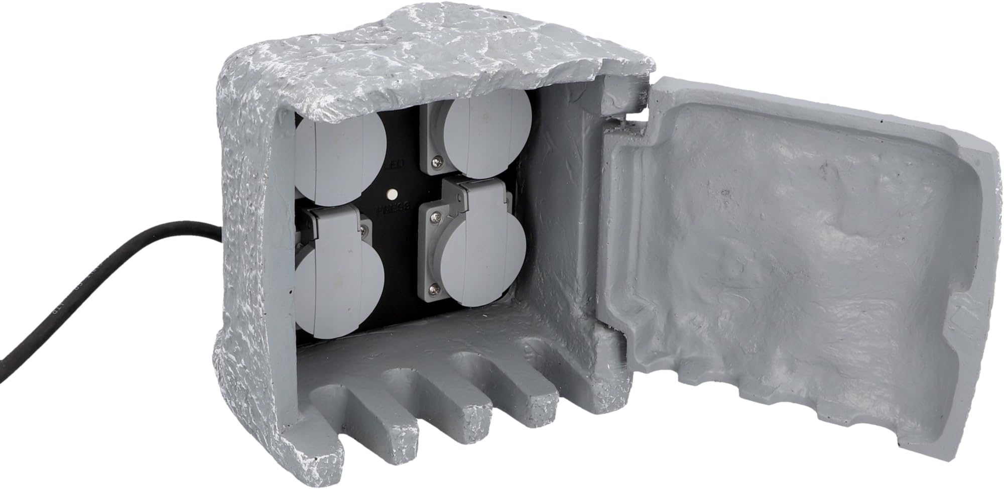 UNITEC WiFi Steckdosenverteiler für den Garten in Steinoptik, Gartensteckdose, Außensteckdose, IP 44, 4 Steckdosen Würfel