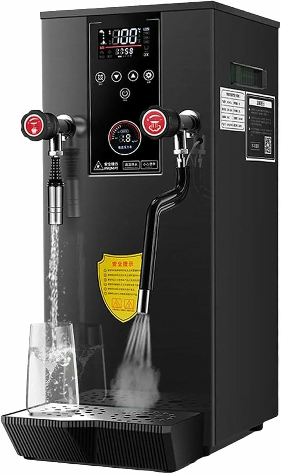 Montalatte a Vapore e distributore di Acqua Calda Professionale, Macchina elettrica da 12 Litri per la Preparazione di Schiuma di Latte per caffè.