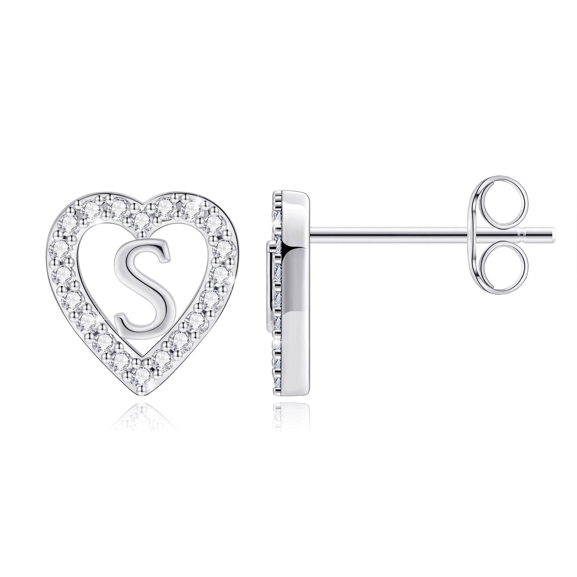 Anoup Heart Initial Stud Earrings for Girls Kids, Hypoallergenic Earrings