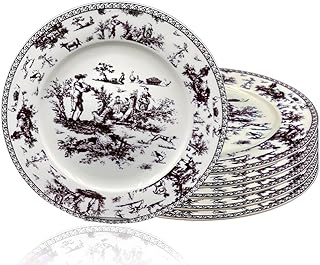 Classic French Luxury Round Dinner Plates | 10.5 Inches Colorful Ceramic Flat Plates – Set of 6| Large Serving Plates for Party | Dishes for Appetizer, Salad, Desert, Steak (Black)