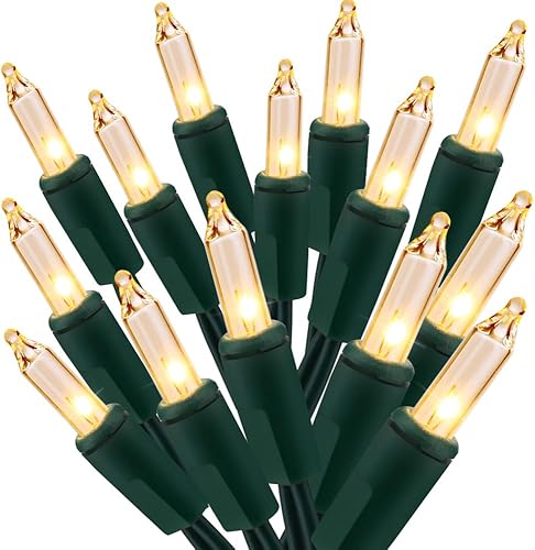 BrizLabs Luces de Navidad centelleantes, 100 unidades, luces de Navidad transparentes, con certificación UL, conectables, incandescentes, luces de