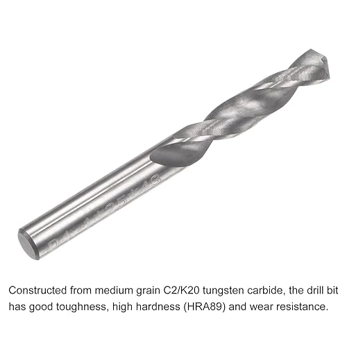 Miniatura 9 de uxcell Brocas de carburo sólido, 0.189 in C2K20 Carburo de tungsteno Jobber Brocas Herramienta de perforación de vástago recto para acero