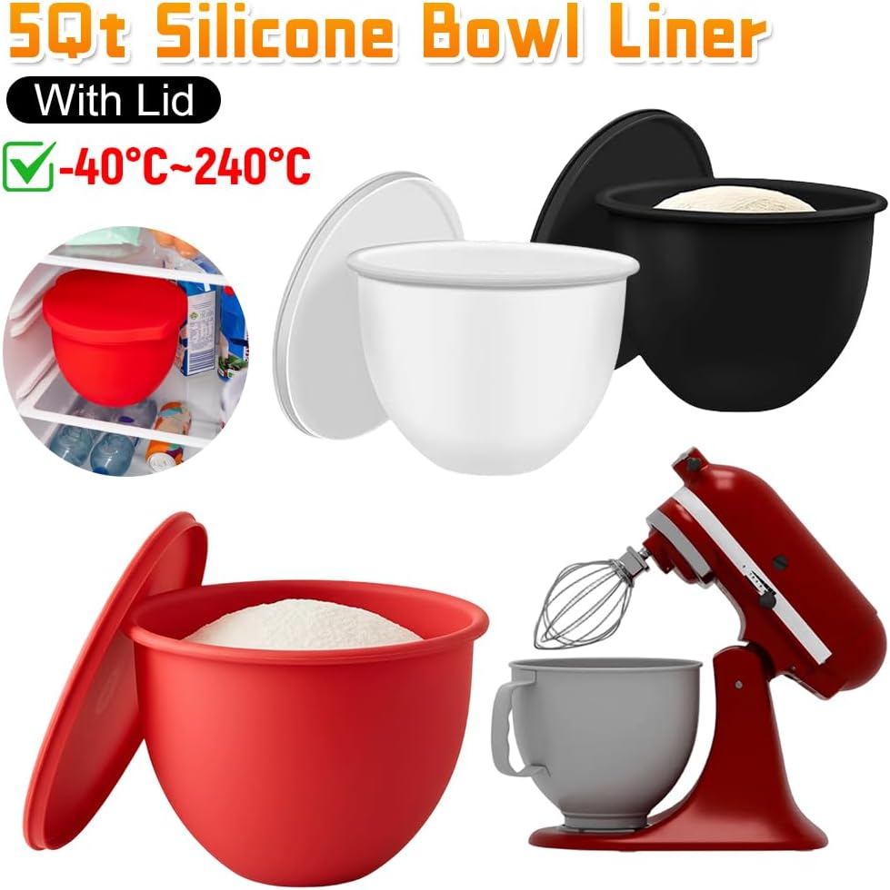 Replacement Silicone Bowl Liner For Tilt-Head Stand Mixer 5Qt Safe Bowls Liners With Lid Support Dishwasher Microwave(3PCS)