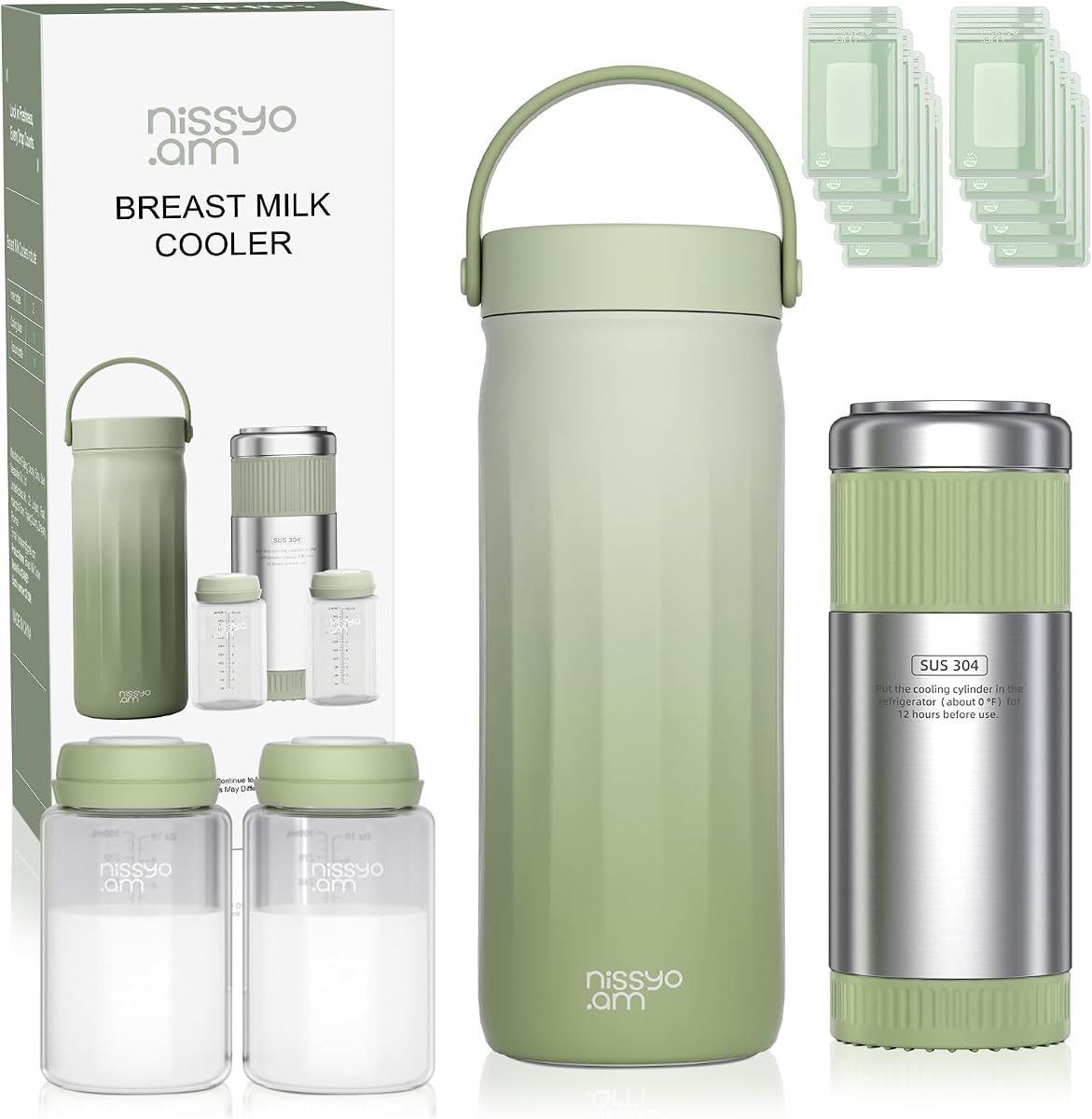22oz Stainless Steel Breastmilk Cooler for Travel,24H Portable Milk Chiller | Includes 2 BPA-Free Bottles & 10 Storage Bags, Leakproof, Keeps Milk Cold 24+ Hours for Working & Pumping Moms