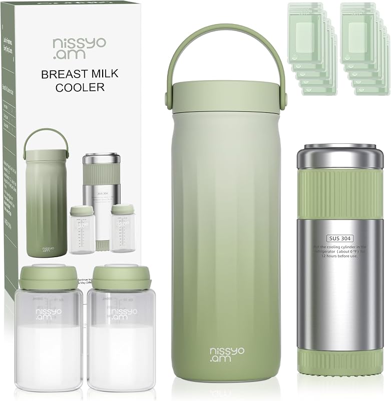 22oz Stainless Steel Breastmilk Cooler for Travel,24H Portable Milk Chiller | Includes 2 BPA-Free Bottles & 10 Storage Bags, Leakproof, Keeps Milk Cold 24+ Hours for Working & Pumping Moms