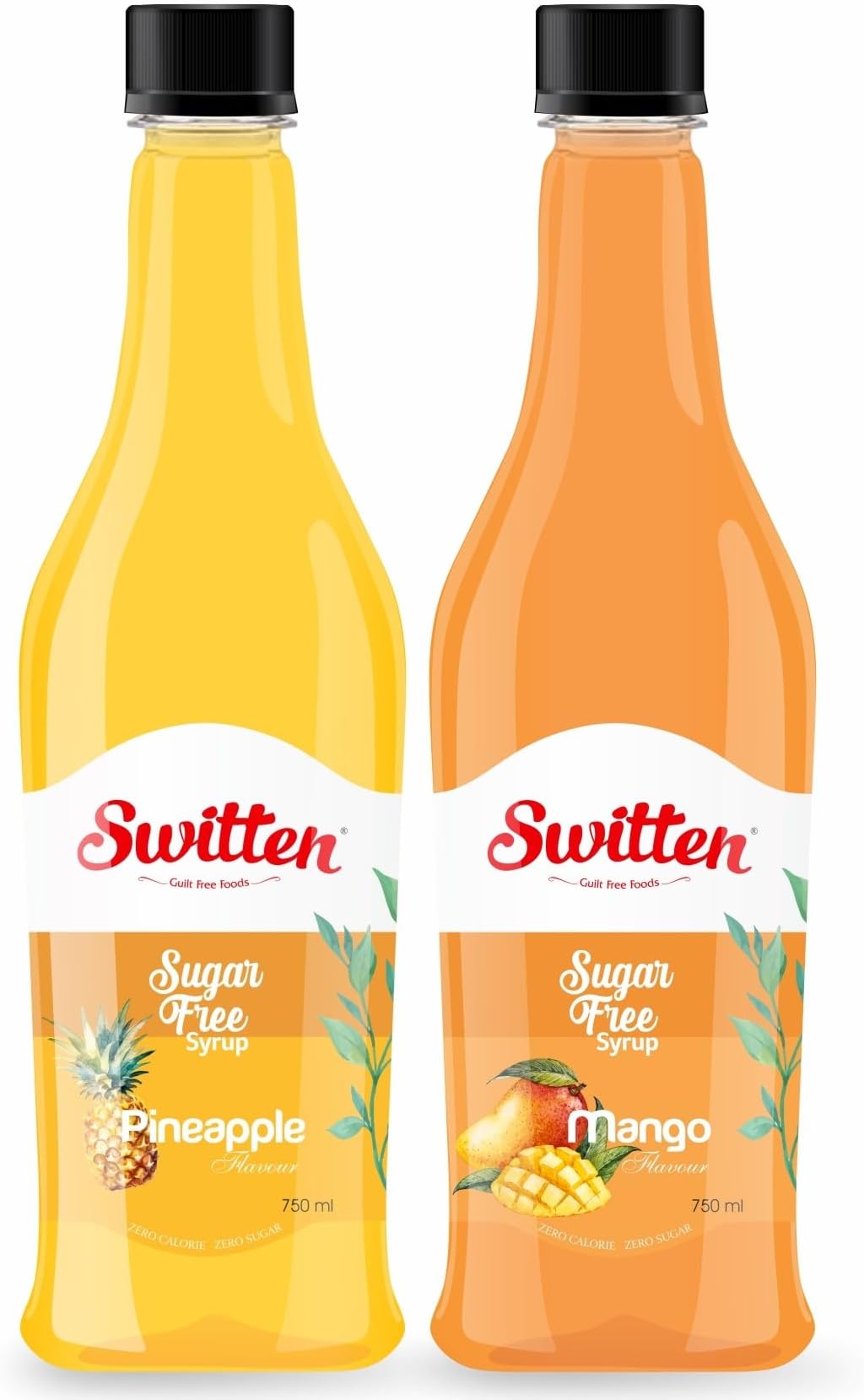 Switten Sugar Free Pineapple and Mango Syrup - Pack of 2 (Each 750ml) I Diabetic Friendly | Concentrated Syrup | No Added Sugar | Cocktail, Mocktail, Sarbat I Keto friendly I Zero Calorie Sharbat