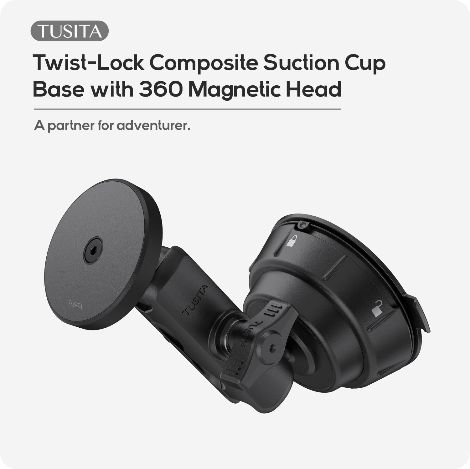 TUSITA Supporto Magnetico per Telefono in Auto - Twist Lock Base a Ventosa con Braccio a Doppia Snodo Compatibile con MagSafe