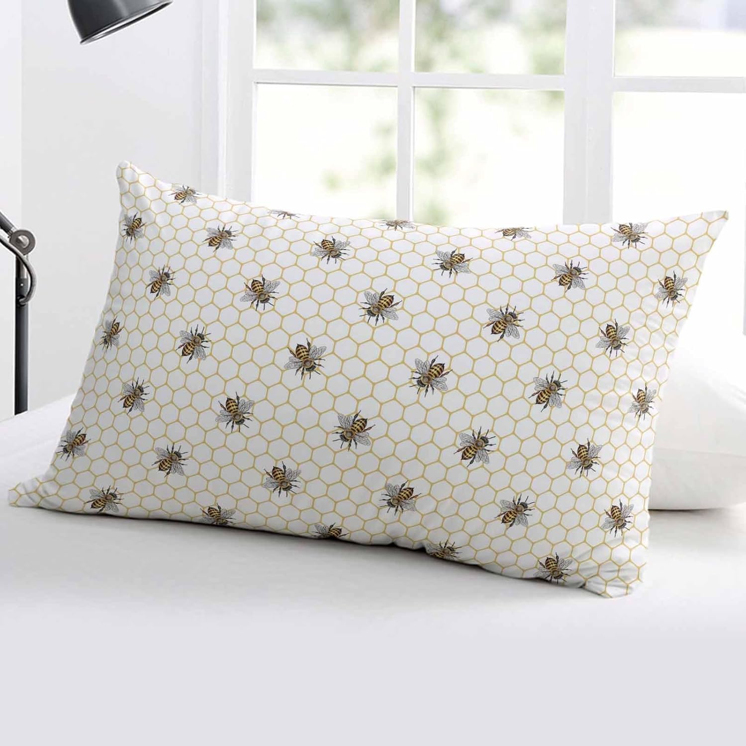 T&H XHome Pillow Covers 24x36 Inch - Body Bees Yellow Honeycomb Texture Soft Brushed Microfiber Pillowcases with Hidden Zipper Closure Bed Pillow Shams for Bedroom Sofa Car