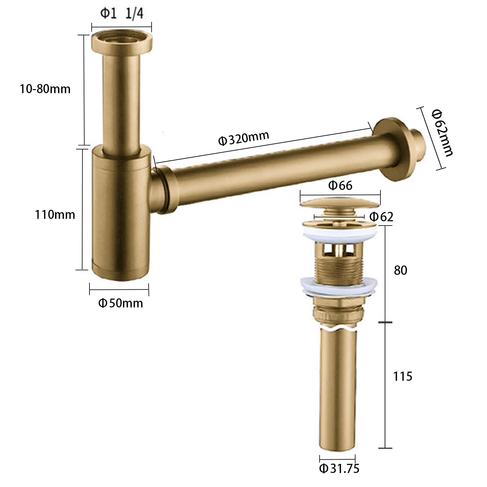 Buy Brass Bottle Trap, Brass Basin Waste Bottle Trap Drain Extra Long