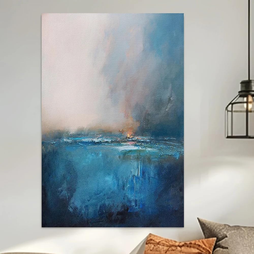 GKUVBF Quadro astratto con paesaggio marino su tela - Elegante blu grigio, moderno arredamento nordico, stampa su tela rustica per pareti (40x60 cm/cornice interna)