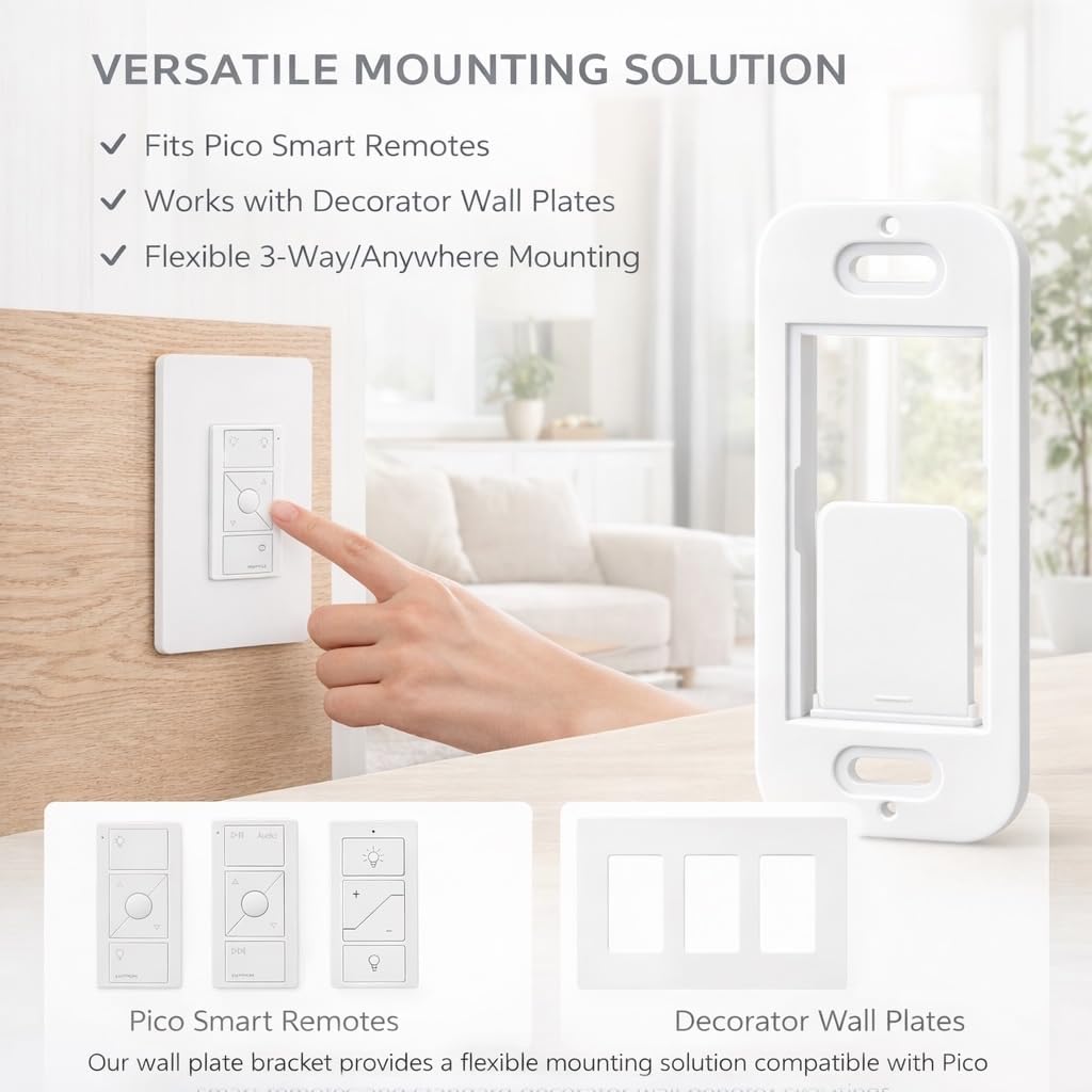 Wall Plate Bracket for Lutron Caseta Pico Remote (4 Pack) | Snap-in Wall Mount Holder for Lutron Pico Smart Remote | Seamless No-Wobble Installation | Durable Low-Profile Wall Bracket