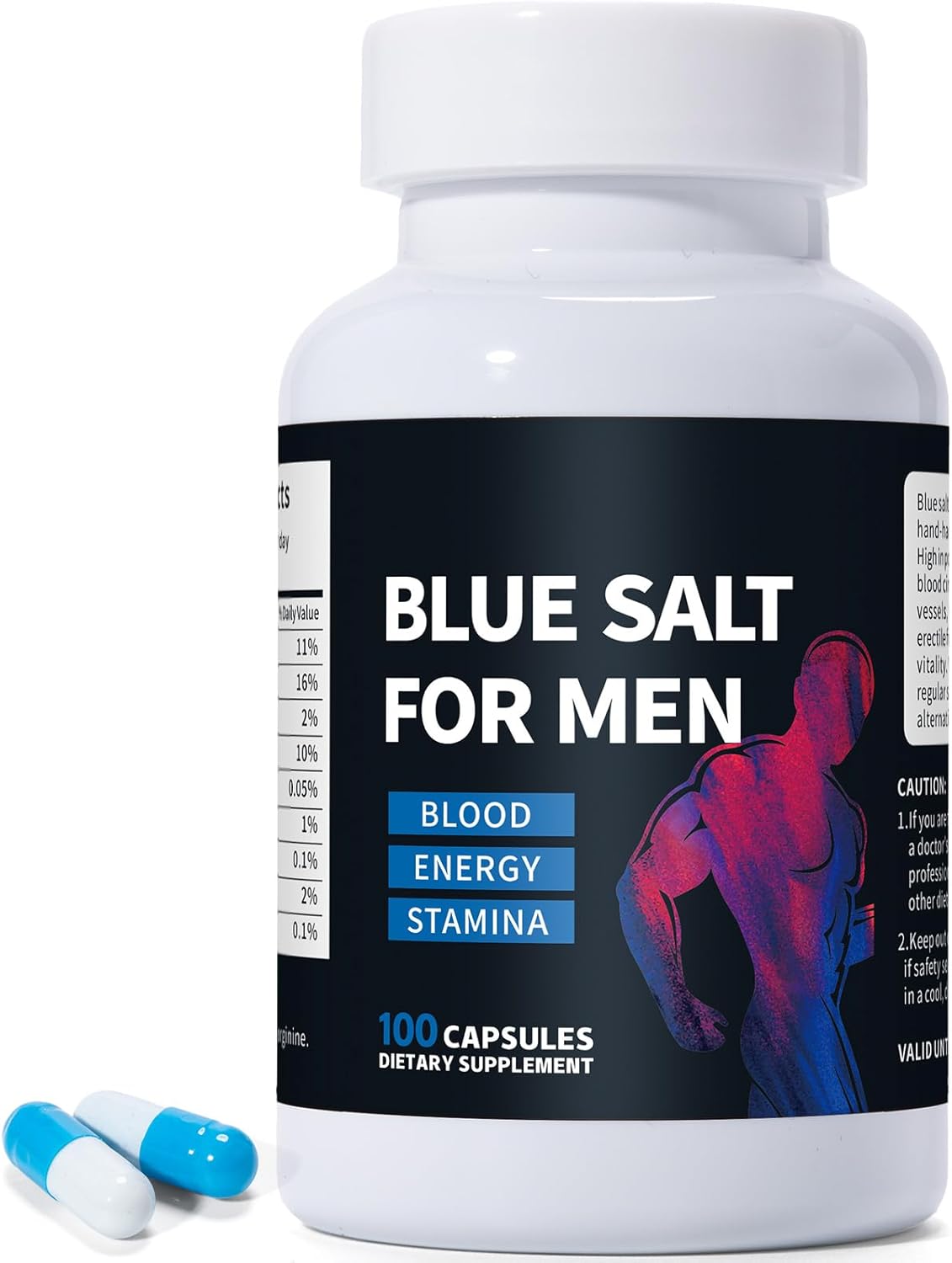 Blue Salt - Rare Mineral Salt, High Potassium, Lower Sodium, Enriched with Vitamins, Minerals & Amino Acids - Helping to Support Energy & Vitality - 100 Capsules