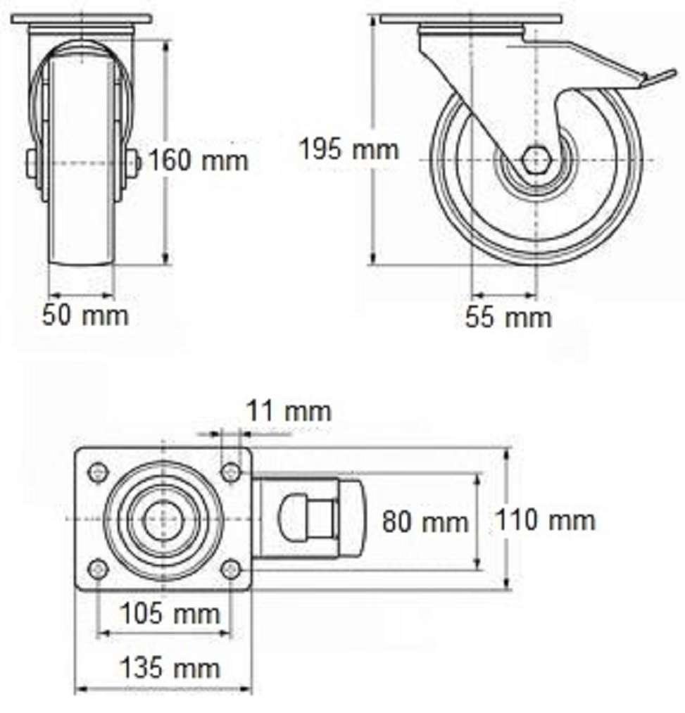 1 Satz 160mm Blue Wheels Lenkrollen mit Bremse/Feststellbremse + Bockrollen Transportrollen Blau 300kg / Rad - INDUSTRIEQALITÄT (2x Brems + 2x Bock)