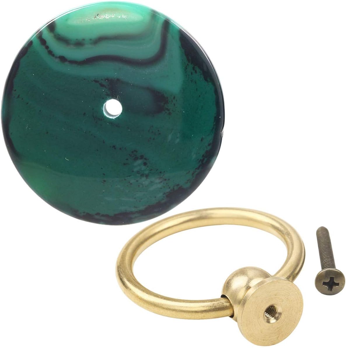 Rockcloud Pack of 2 Agate Slice Drawer Knobs Handmade Round Pull Handle Door Pulls for Cabinet Kitchen Cupboard, Green