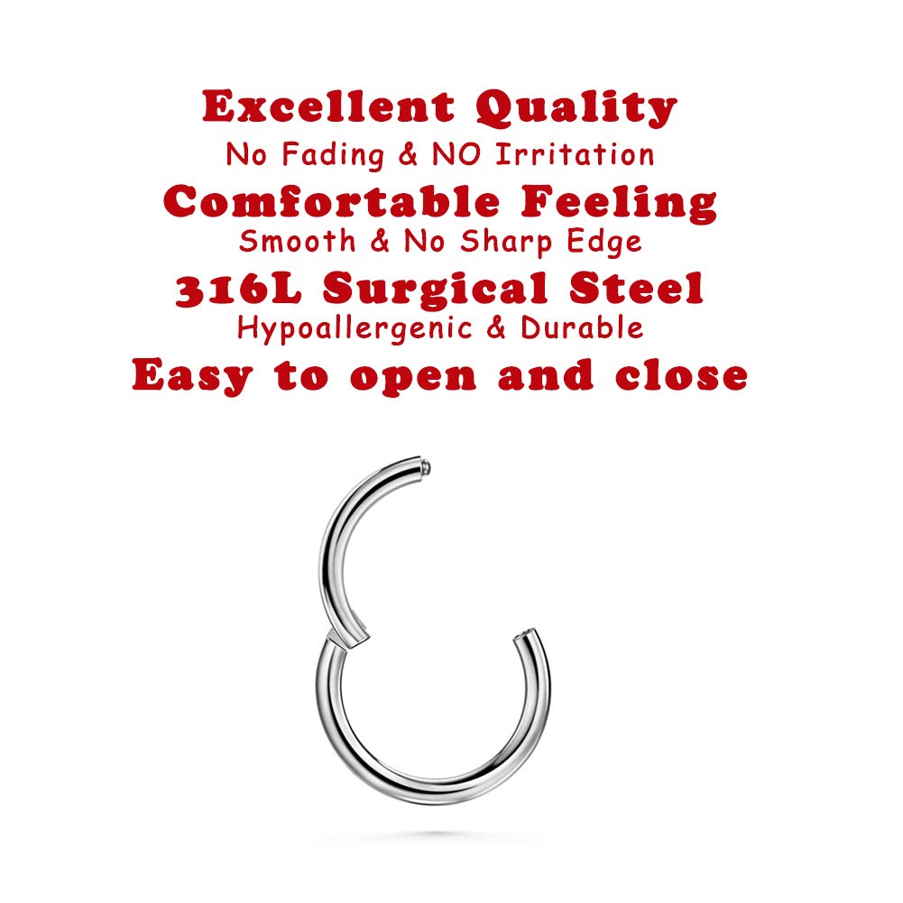 JOFUKIN 316L Surgical Steel Hinged Clicker Segment Septum, Lip Nose Hoop Ring, Helix Daith Cartilage Tragus Ring Body Piercing Jewelry Earring for Women Men — view 2
