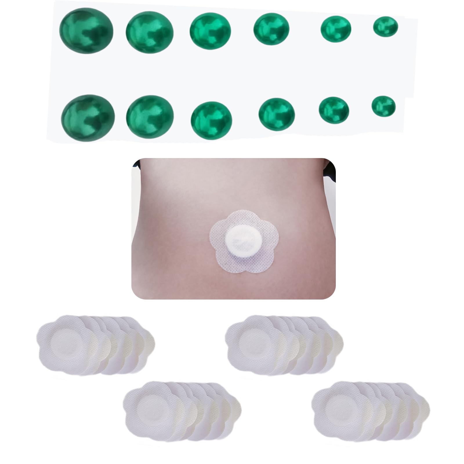 12 tapones para el ombligo con forma de bola para liposucción o reparación de hernia umbilical, de silicona suave para después de la abdominoplastia (6 tamaños + 24 cintas adhesivas) (azul-verde)