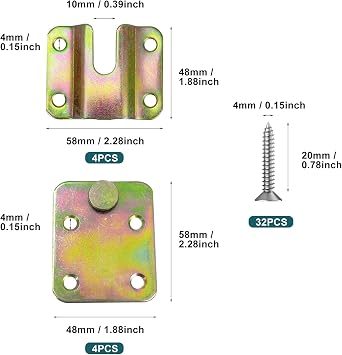 4 Sets Heavy Duty Bed Hinge, Bed Brackets, Picture Hanging Hooks, Connector for Bed Corner Fixings, Stainless Steel Connector Hook for Photos, Suspension Connecting Fittings for Photos, mattresses