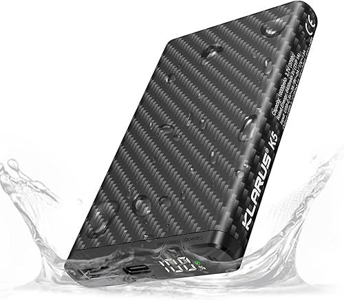 klarus Cargador portátil K5, mini banco de energía ultraligero de 10000 mAh, entrada y salida USB C, IPX8 impermeable de carga rápida, adecuado para
