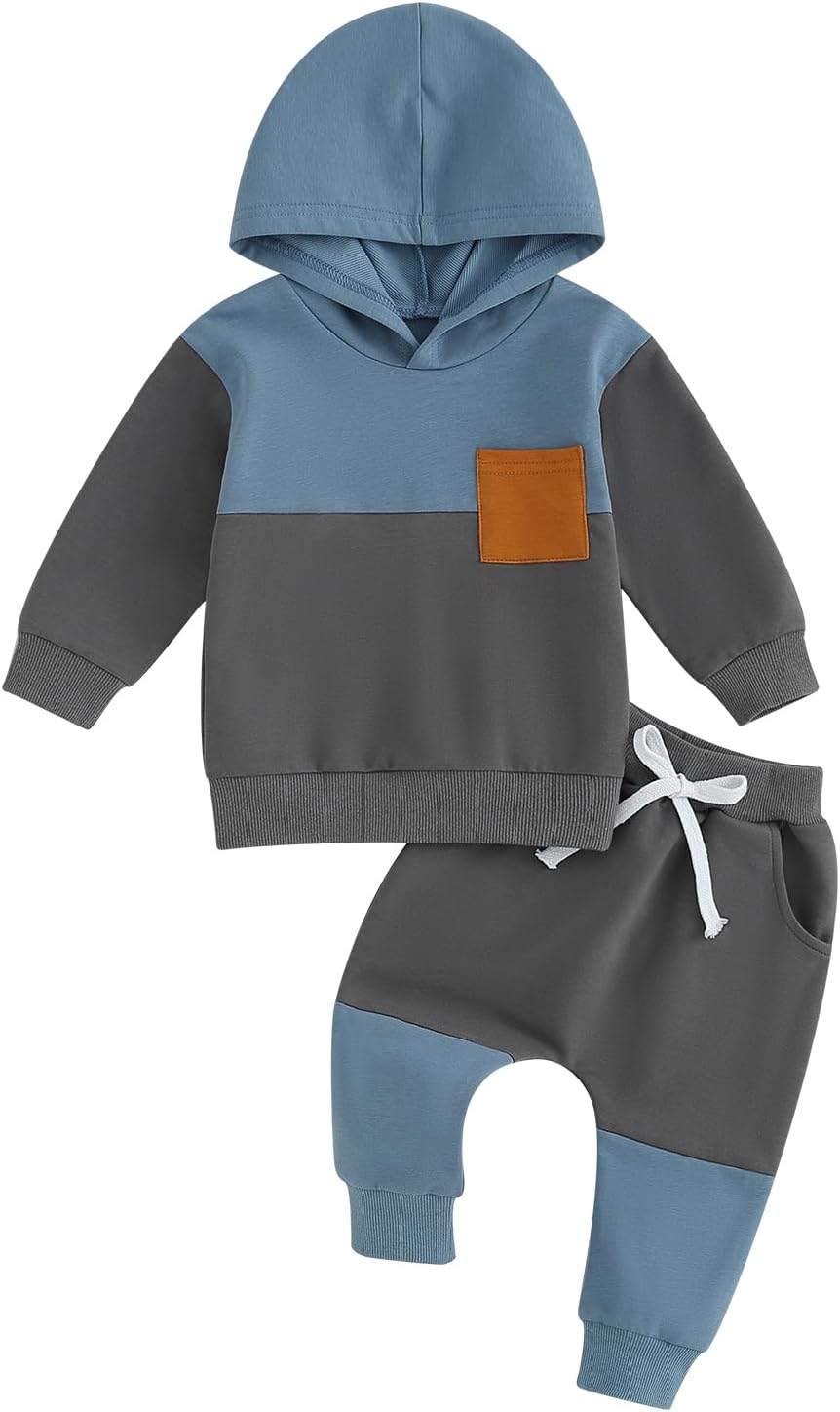 Toddler Baby Boy Fall Winter Clothes Patchwork Striped Long Sleeve Hoodie Tops Stretch Jogger Pants Newborn Outfit
