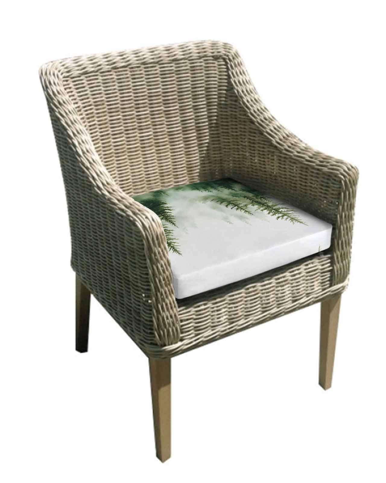 2 Pack Watercolor Forest Waterproof Cushion Covers with Ties, Outdoor Patio Chaise Lounge Chair Seat Cushion Slip Covers Replacement(Only Cover) Green Foggy Natural Landscape Plants 22