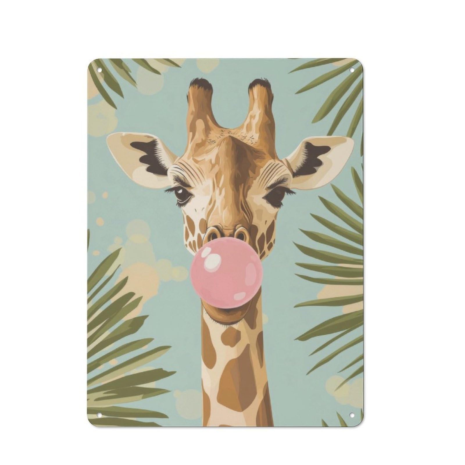 Junmoney Giraffe Blowing Bubble Gum Retro Tin Wall Plaque 40X30cm Featuring For Pub Or Café, New-Space Wall Decor For Pub Decor Enthusiasts