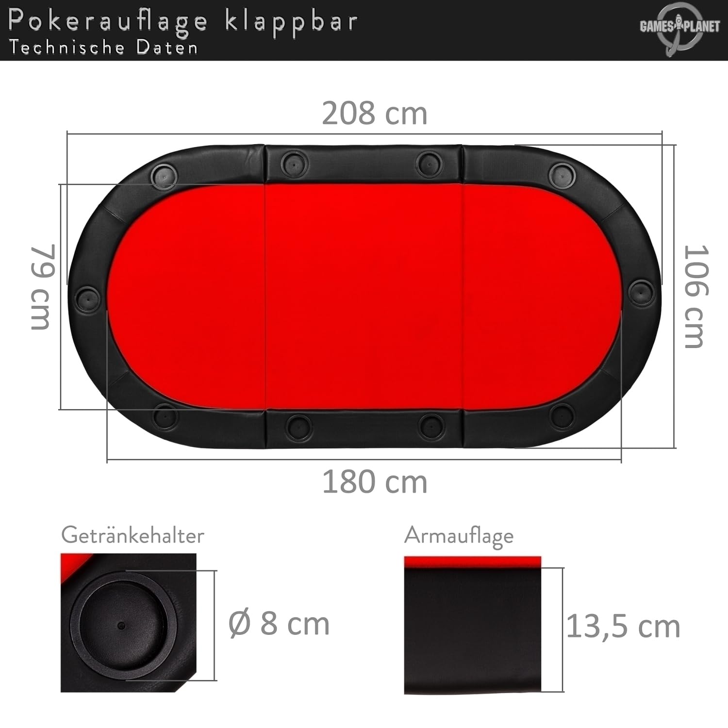 GAMES PLANET Faltbare Pokerauflage Straight Flush 208x106x3 cm MDF Grün