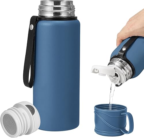 Miniatura 1 de Botella de agua caliente aislada al vacío de doble pared de 27.1 fl oz de acero inoxidable a prueba de fugas, boca ancha con infusor de té, taza y