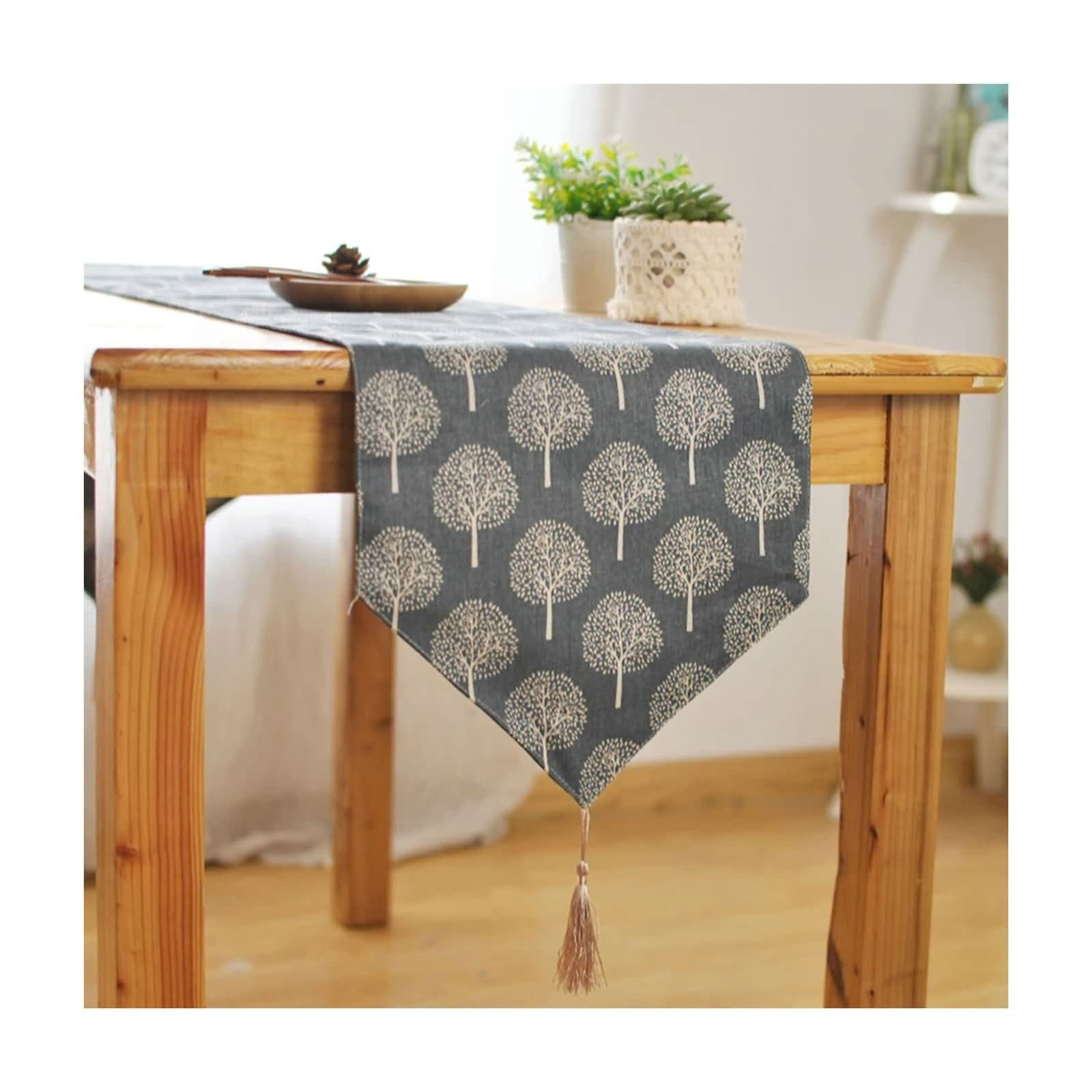 Chemin de table de qualité supérieure lin et coton gris foncé style naturel - 8