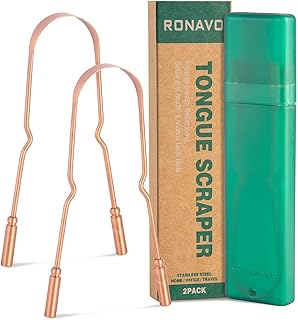 Copper Tongue Scraper with Case by RONAVO(2 Pack), Tongue Scraper for Adults for Oral Care, Fresher Breath and Maintains Oral Hygiene, Easy to Use and Clean